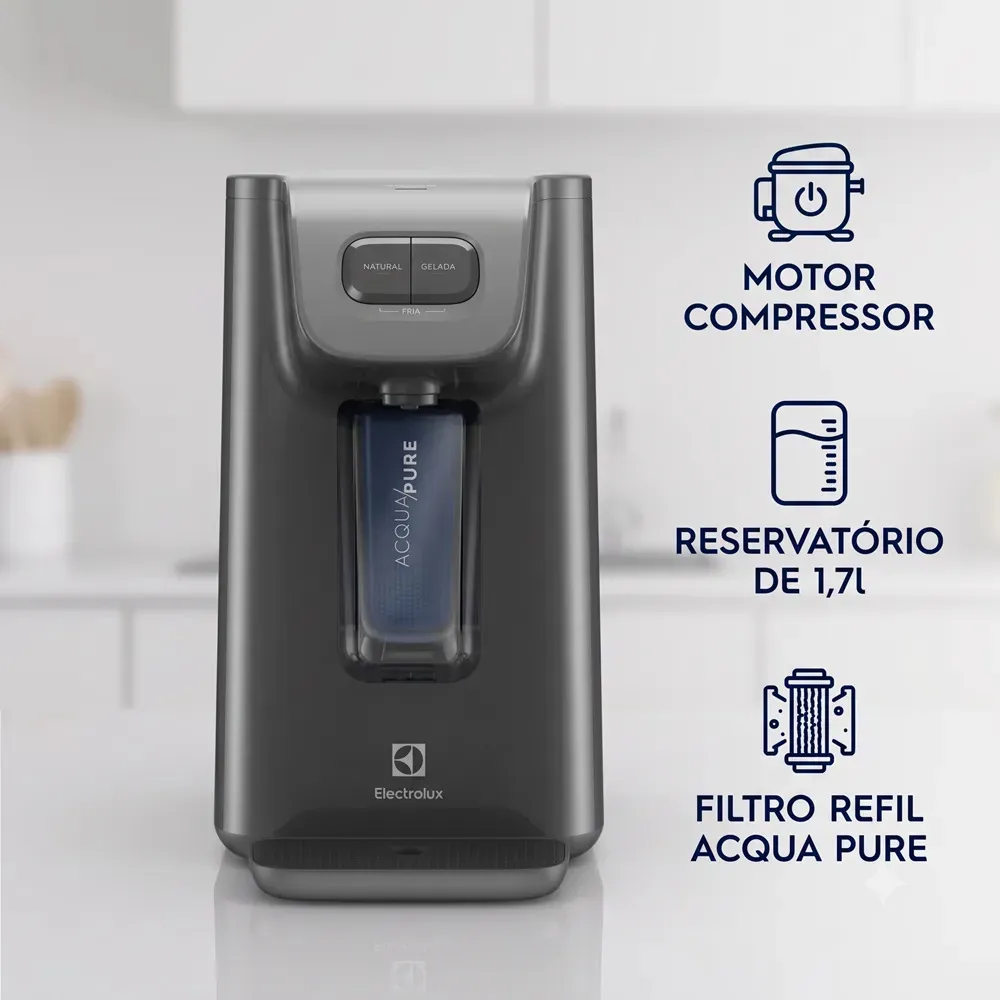 4. Purificador Electrolux Experience Água Gelada, Fria ou Natural com Compressor Grafite PC01X